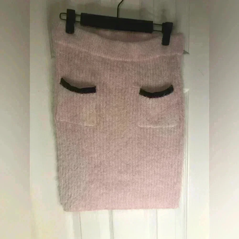 Pink mini skirt fuzzy sweater material size small